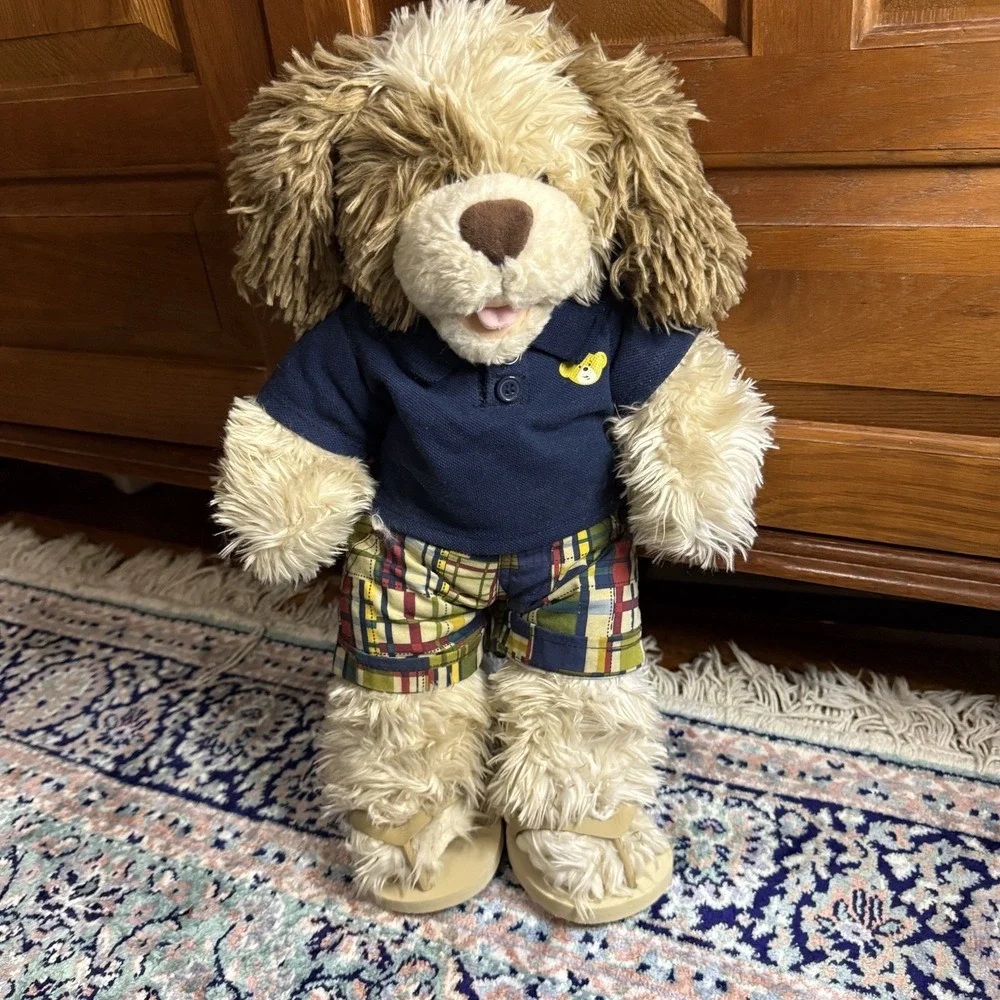 Build a Bear Plush SCRUFFY PUPPY Patch Spots Brown Cream‎ Shaggy Preppy